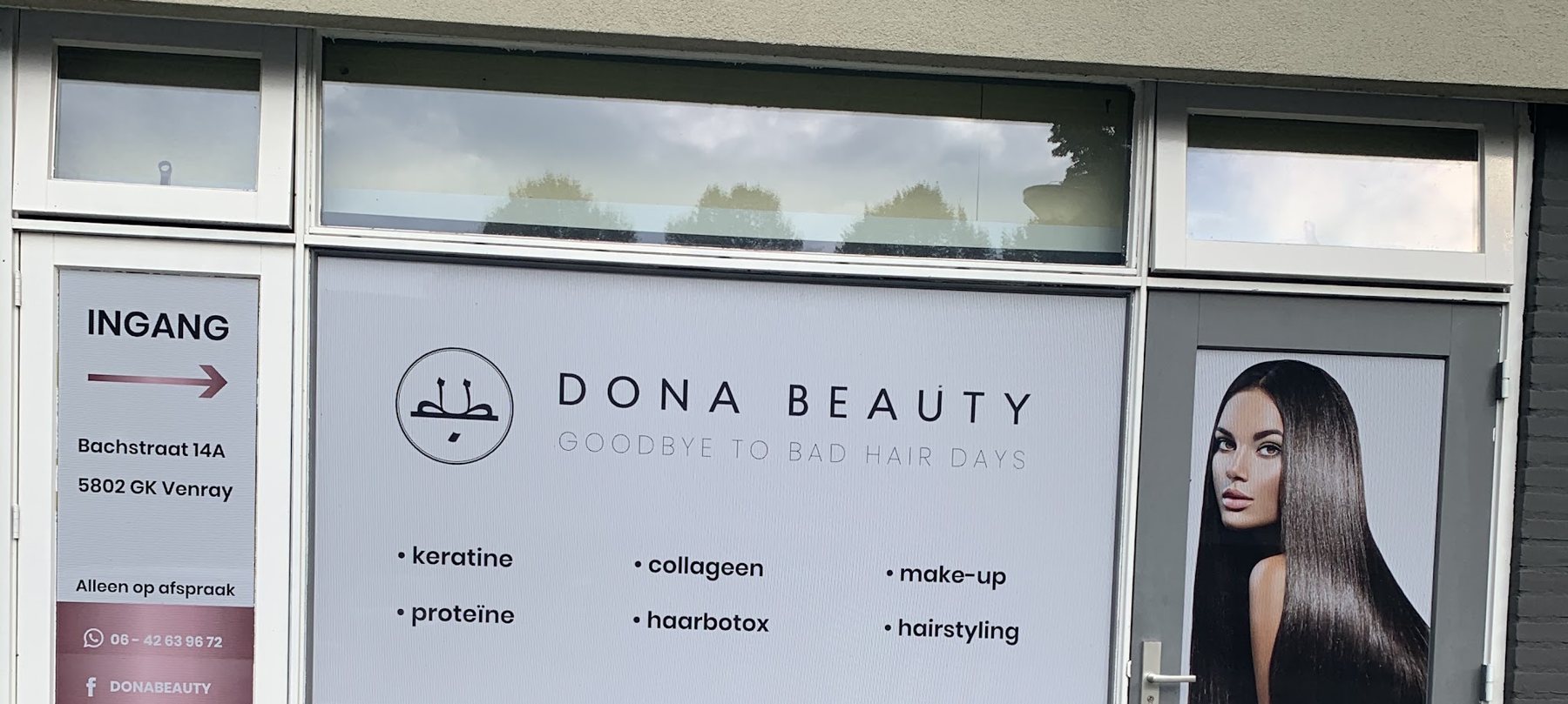 De ingang van DONA Beauty aan de Bachstraat 14A in Venray